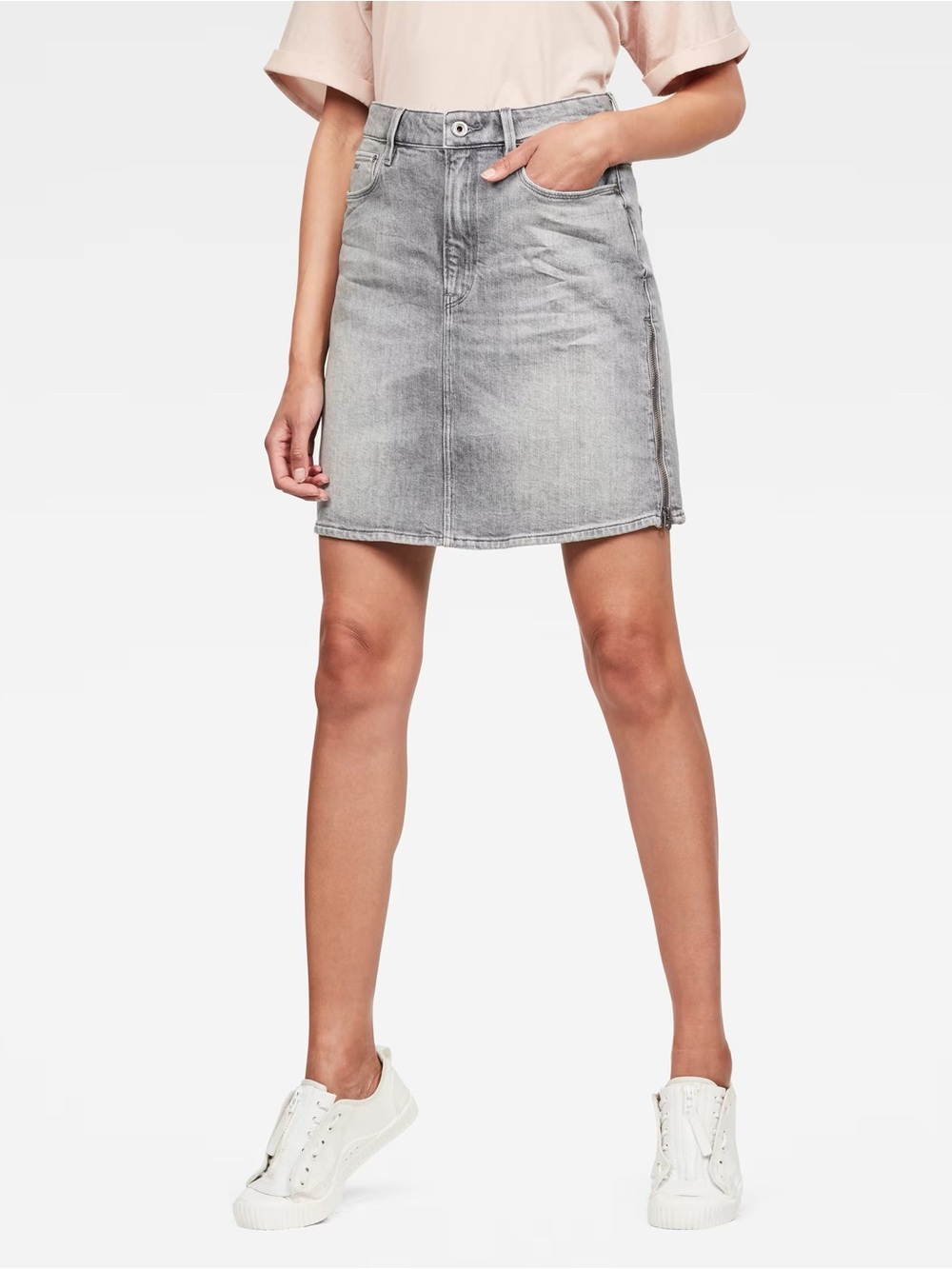 G-Star Light Gray Denim Mini SKIRT-3301 Zip Skirt Jeans size 29